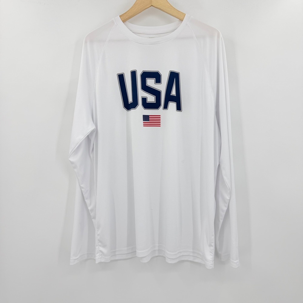 State of Mine USA American Flag Long Sleeve Performance Shirt Mens XL White